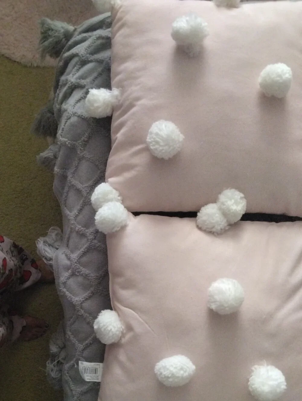 Pom-Pom Accent Pillow - Pink with White Pom-Poms